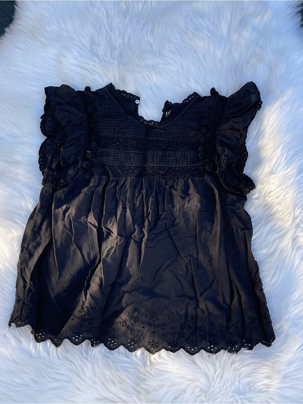 Zara Black Lace-Detail Puff Sleeve Blouse